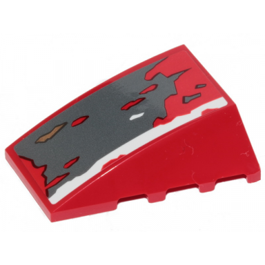 red wedge 4 x 4 triple curved no studs with dark bluish gray dark tan red and white patches pattern sticker - set 75250