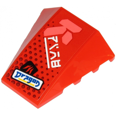 red wedge 4 x 4 triple curved no studs with blue dragon white ninjago logogram fire and coral symbol pattern sticker - set 71707