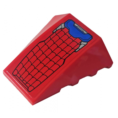 red wedge 4 x 4 triple curved no studs with black spider web and blue and silver hull plates pattern sticker - set 76148
