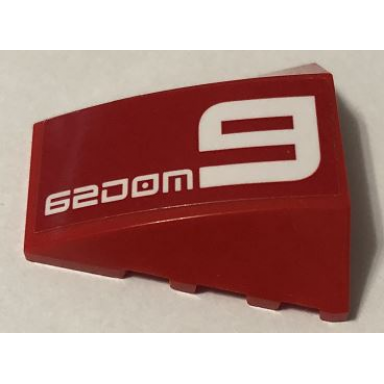 red wedge 4 x 4 triple curved no studs with white 62dom9 pattern sticker - set 70615