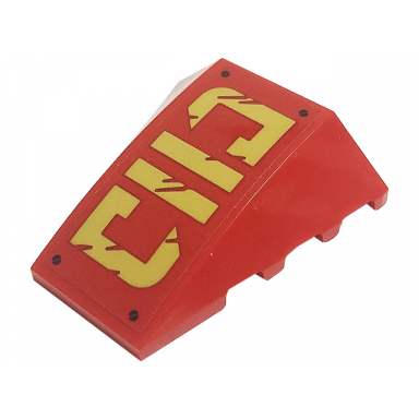 red wedge 4 x 4 triple curved no studs with black screws and gold ninjago symbols pattern sticker - set 71720