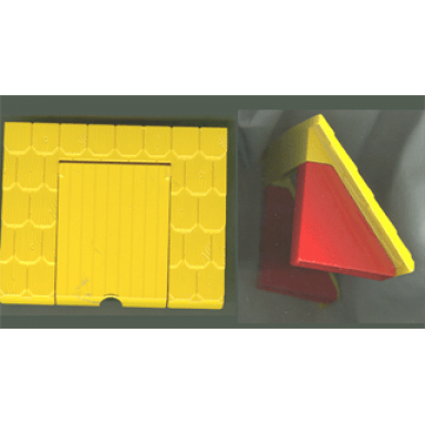 red duplo roof sloped 60 - 8 x 4 x 4 with yellow shingles and loft opening with door 4812 4814