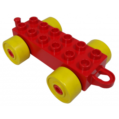 red duplo car base 2 x 6 with closed hitch end and yellow wheels