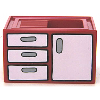 red duplo furniture sink with front cabinet and drawers pattern