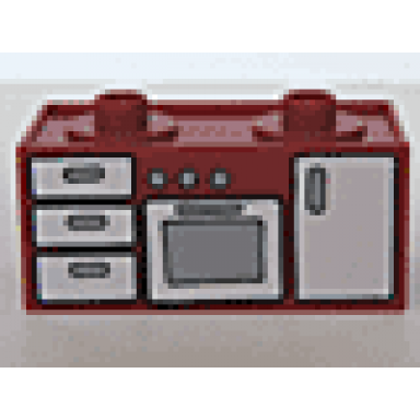 red duplo furniture oven range with 2 top studs and drawers pattern