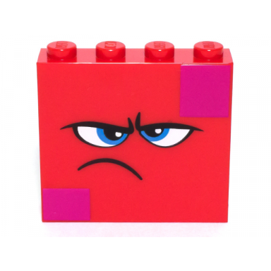 red brick 1 x 4 x 3 with dark azure eyes furrowed eyebrows frown and magenta squares on two corners pattern queen watevra wanabi face