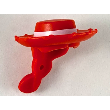 red minifigure hair combo hair with hat long braid with hole for pin on back wide cowboy hat with white ribbon pattern