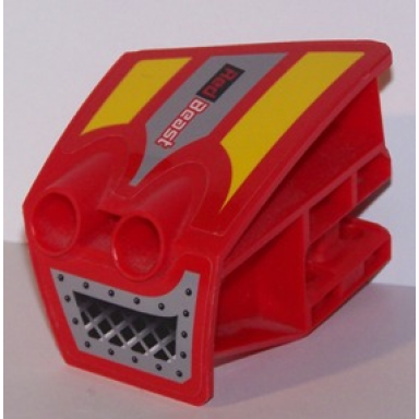 red technic panel rc car mudguard front right with vents and red beast pattern stickers - set 8378