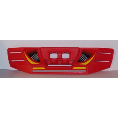 red technic panel rc car spoiler with vents and yellow and gray stripes pattern stickers - set 8378