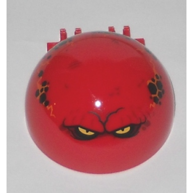 red windscreen 6 x 6 x 3 canopy half sphere with dual 2 fingers with globlin with squinting yellow eyes pattern