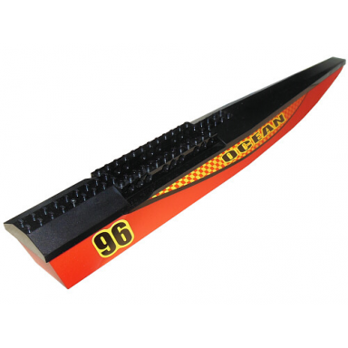 red boat hull unitary 48 x 6 x 5 catamaran half with black top with ocean and 96 pattern model right side stickers - set 7244