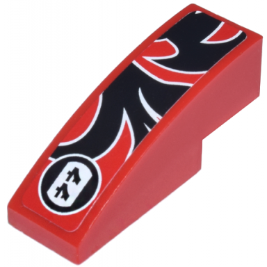 red slope curved 3 x 1 with black togokahn pattern model back left sticker - set 8159