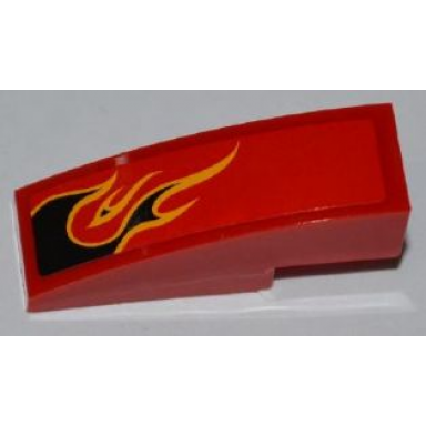 red slope curved 3 x 1 with black flames with orange outline pattern model left side sticker - set 8227
