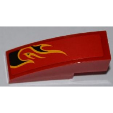 red slope curved 3 x 1 with black flames with orange outline pattern model right side sticker - set 8227