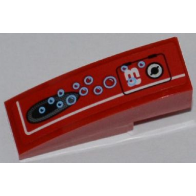 red slope curved 3 x 1 with panel with white 8 vent hole and bubbles pattern model left side sticker - set 7977