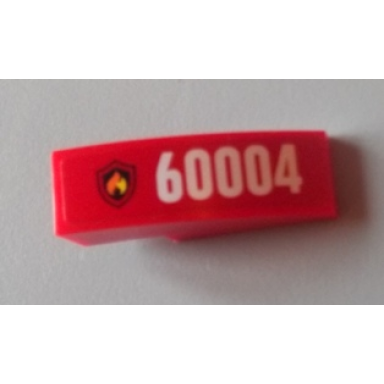 red slope curved 3 x 1 with black and yellow fire logo badge and 60004 pattern model left side sticker - set 60004