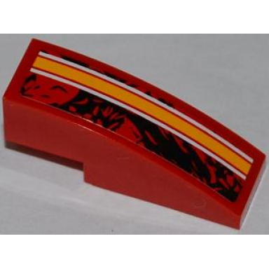 red slope curved 3 x 1 with orange and white lines pattern model left side sticker - set 9092