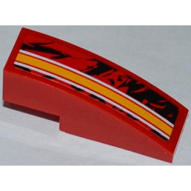 red slope curved 3 x 1 with orange and white lines pattern model right side sticker - set 9092