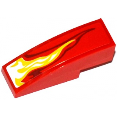 red slope curved 3 x 1 with white yellow and dark red flame pattern model left side sticker - set 70727
