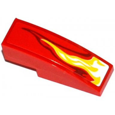 red slope curved 3 x 1 with white yellow and dark red flame pattern model right side sticker - set 70727