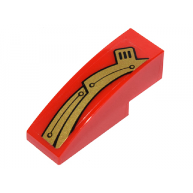 red slope curved 3 x 1 with curved gold panels with rivets pattern model right side sticker - set 70146