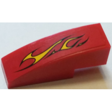 red slope curved 3 x 1 with flames on red background pattern model right side sticker - set 60027