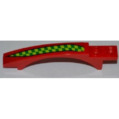 red slope curved 8 x 1 x 1 2 3 with arch and 2 recessed studs with lime and green checkered stripe pattern model left side sticker - set 7967