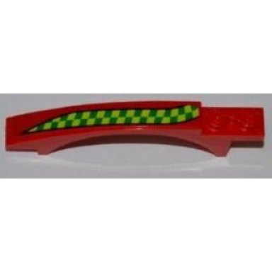 red slope curved 8 x 1 x 1 2 3 with arch and 2 recessed studs with lime and green checkered stripe pattern model right side sticker - set 7967
