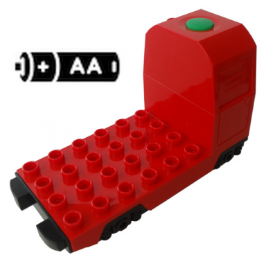red duplo train passenger locomotive base with black battery compartment light bluish gray wheels