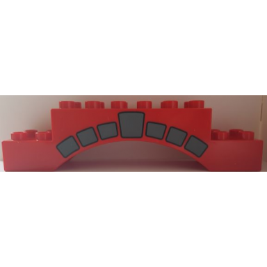 red duplo brick 2 x 10 x 2 arch with dark bluish gray stonework pattern