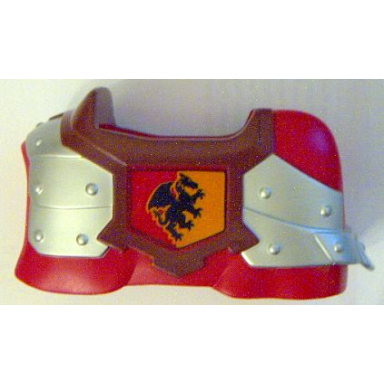 red duplo animal accessory horse barding with dragon pattern