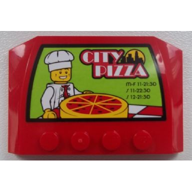 red wedge 4 x 6 x 2 3 triple curved with chef and city pizza and open hours pattern sticker - set 60026