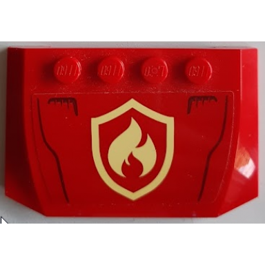 red wedge 4 x 6 x 2 3 triple curved with bright light yellow and red fire logo badge pattern sticker - set 60215