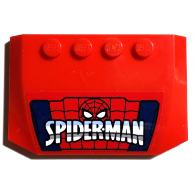 red wedge 4 x 6 x 2 3 triple curved with spider-man face black webbing and dark blue stripes pattern sticker - set 76174