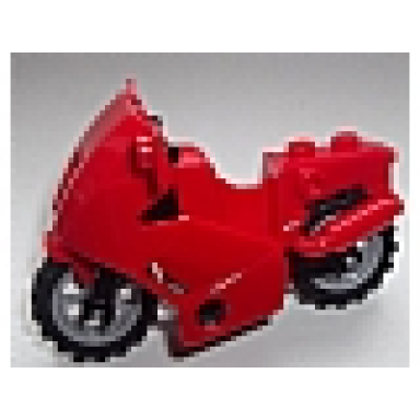 red motorcycle city with black chassis long fairing mounts and light bluish gray wheels