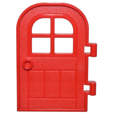 red door 1 x 4 x 6 curved top with window with 4 panes and stud handle reinforced edge