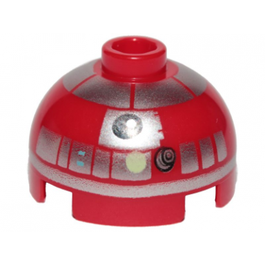 red brick round 2 x 2 dome top with silver band around dome lime dot pattern astromech droid