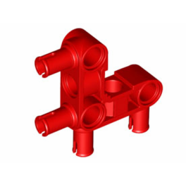red technic pin connector perpendicular 3 x 3 bent with 4 pins