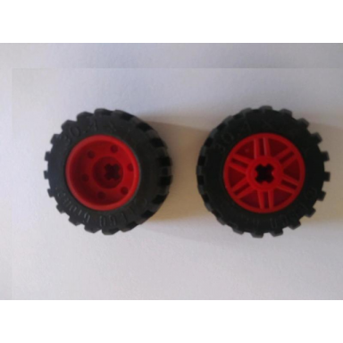 red wheel 18mm d x 14mm with axle hole fake bolts and shallow spokes with black tire 30.4 x 14 offset tread band around center of tread 55982 92402