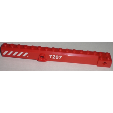 red crane arm outside wide with pin hole at mid-point with 7207 and red and white danger stripes pattern on both sides stickers - set 7207