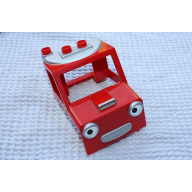 red duplo cabin truck with silver grille and headlight eyes pattern packer