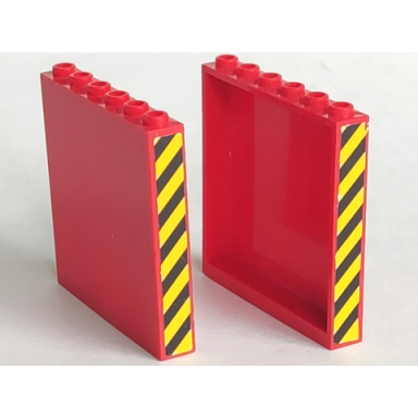 red panel 1 x 6 x 5 with black and yellow danger stripes pattern on both ends stickers - sets 7992 7994