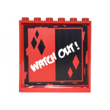 red panel 1 x 6 x 5 with red and black sides and diamonds and white watch out! pattern sticker - set 6857