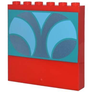 red panel 1 x 6 x 5 with metallic light blue and medium blue oval with curves on dark turquoise rectangle background pattern