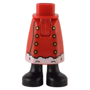 red mini doll hips and skirt long with molded black legs boots and printed gold buttons and white trim pattern - thick hinge