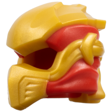red minifigure headgear ninjago wrap type 10 with molded pearl gold armor wraps and knot pattern