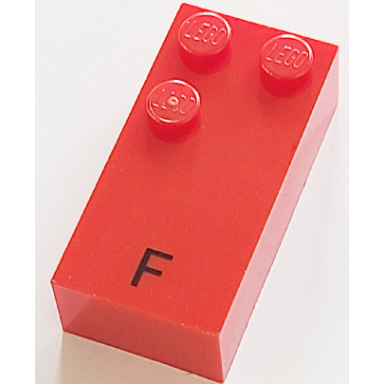 red brick braille 2 x 4 with 3 studs with black capital letter f pattern dots-124 â  french with antoine numbers