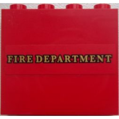 red panel 1 x 4 x 3 with side supports - hollow studs with fire department pattern sticker - set 9484
