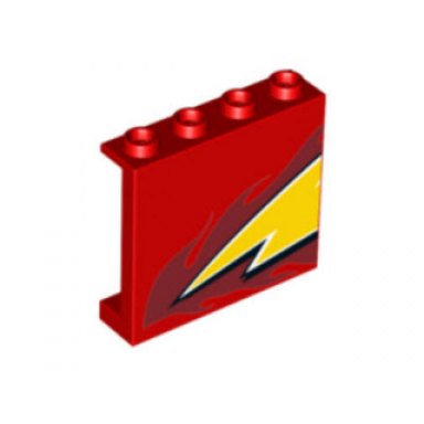 red panel 1 x 4 x 3 with side supports - hollow studs with lightning tip and flames pattern model left side