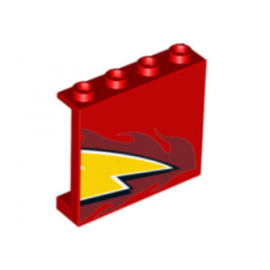 red panel 1 x 4 x 3 with side supports - hollow studs with lightning tip and flames pattern model right side